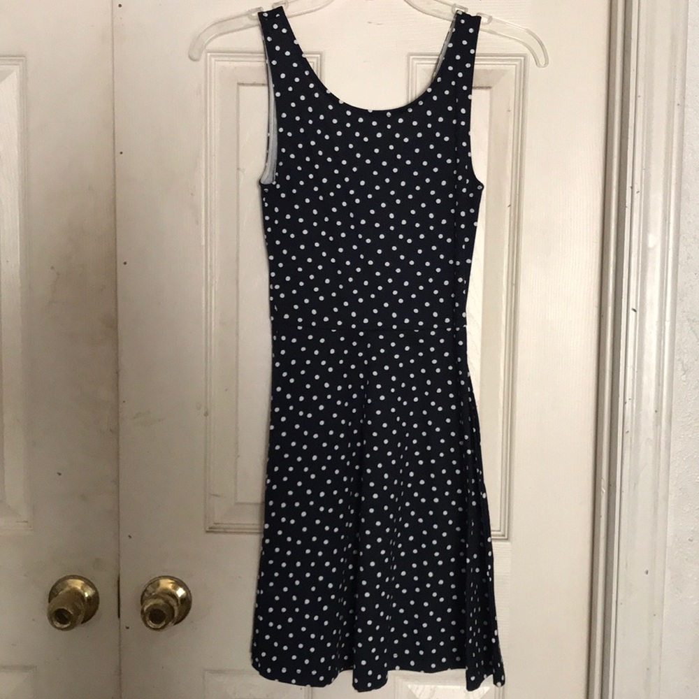 Navy and white polka dot skater dress
